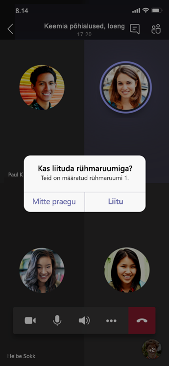 Rühmaruumiga liitumise dialoog mobiilsideseadmes.