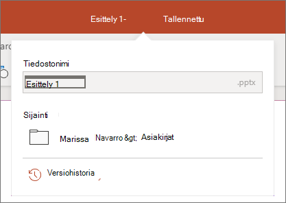 Napsauta tiedostonimeä otsikkorivin keskellä lähellä selainikkunan yläreunaa.