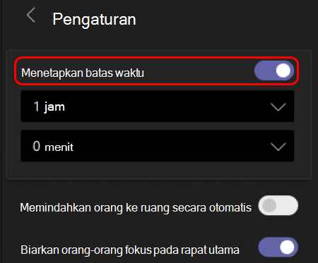 Gambar yang memperlihatkan cara mengatur batas waktu untuk ruang terpisah.