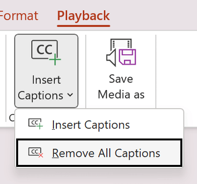 PowerPoint でビデオのすべてのキャプションを削除します。
