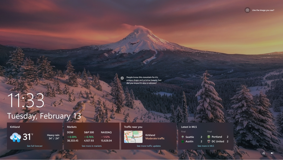 Windows 10 ロック画面のスクリーンショット。