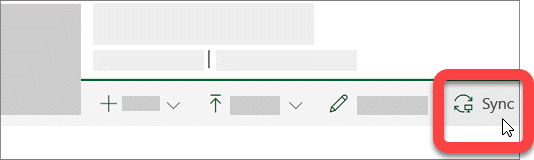 SharePoint 라이브러리의 동기화 단추를 보여 주는 스크린샷