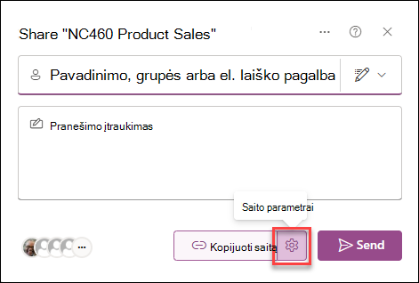 sąrašo saito parametrų ekrano kopija
