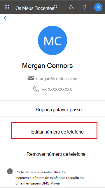 Selecione Editar a partir do perfil de utilizador em A Minha Equipa