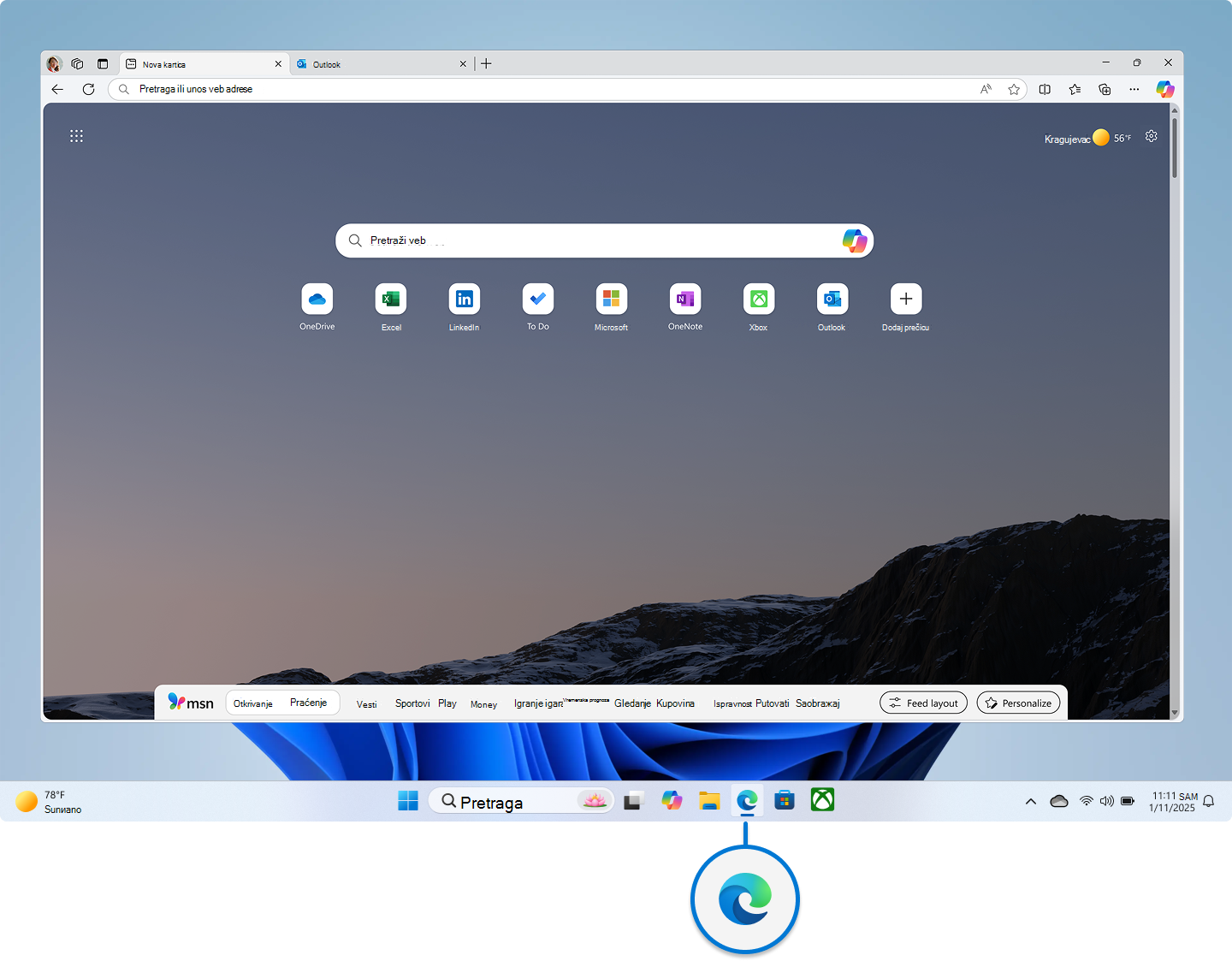 Snimak ekrana pregledača Microsoft Edge.