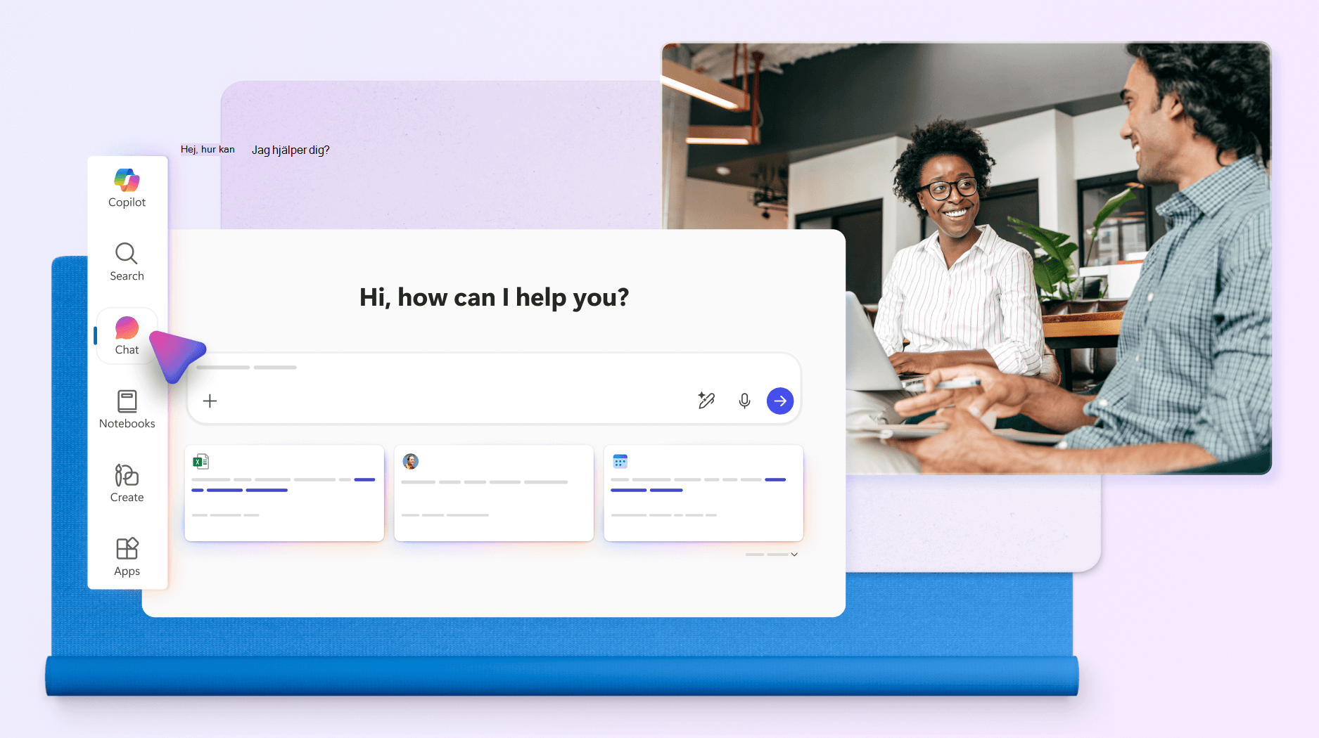 Konceptbild av chattsidan på Microsoft 365 Copilot-appen
